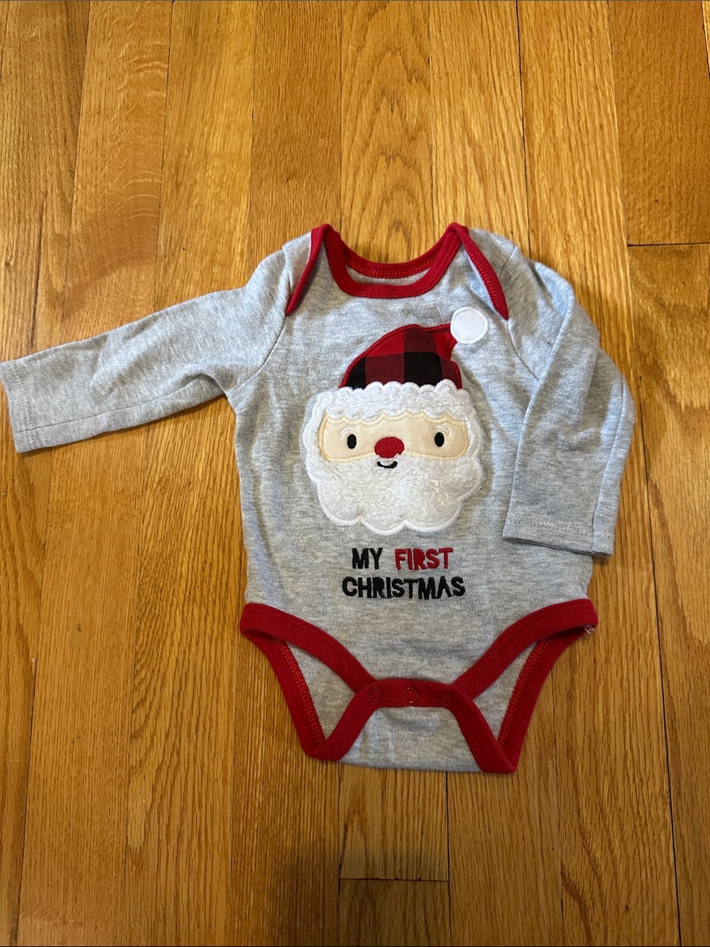 My First Christmas Gray & Red Baby Onesie